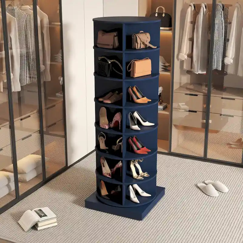 Meuble à chaussures rotatif bleu 360°, 7 couches, pour salon
