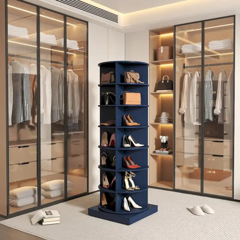 Meuble à chaussures rotatif bleu 360°, 7 couches, pour salon