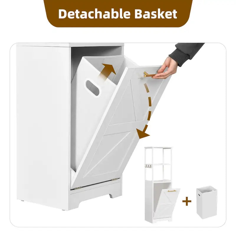 Meuble de Rangement de Salle de Bain 53H avec Panier à Linge Inclinable à 3 Niveaux