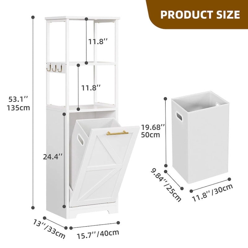 Meuble de Rangement de Salle de Bain 53H avec Panier à Linge Inclinable à 3 Niveaux