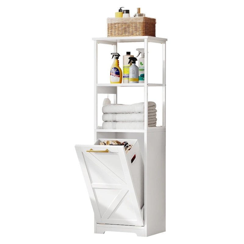 Meuble de Rangement de Salle de Bain 53H avec Panier à Linge Inclinable à 3 Niveaux