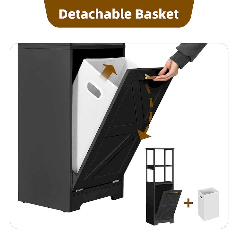 Meuble de Rangement de Salle de Bain 53H avec Panier à Linge Inclinable à 3 Niveaux