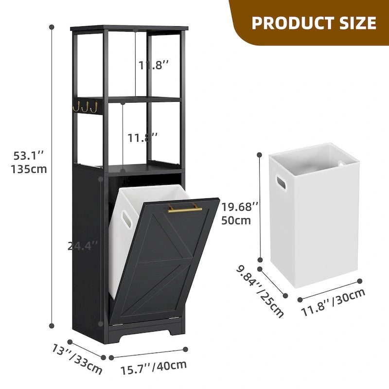 Meuble de Rangement de Salle de Bain 53H avec Panier à Linge Inclinable à 3 Niveaux