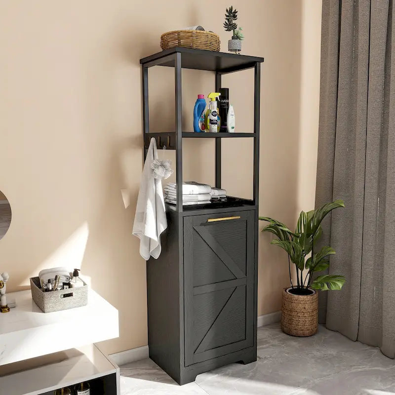Meuble de Rangement de Salle de Bain 53H avec Panier à Linge Inclinable à 3 Niveaux