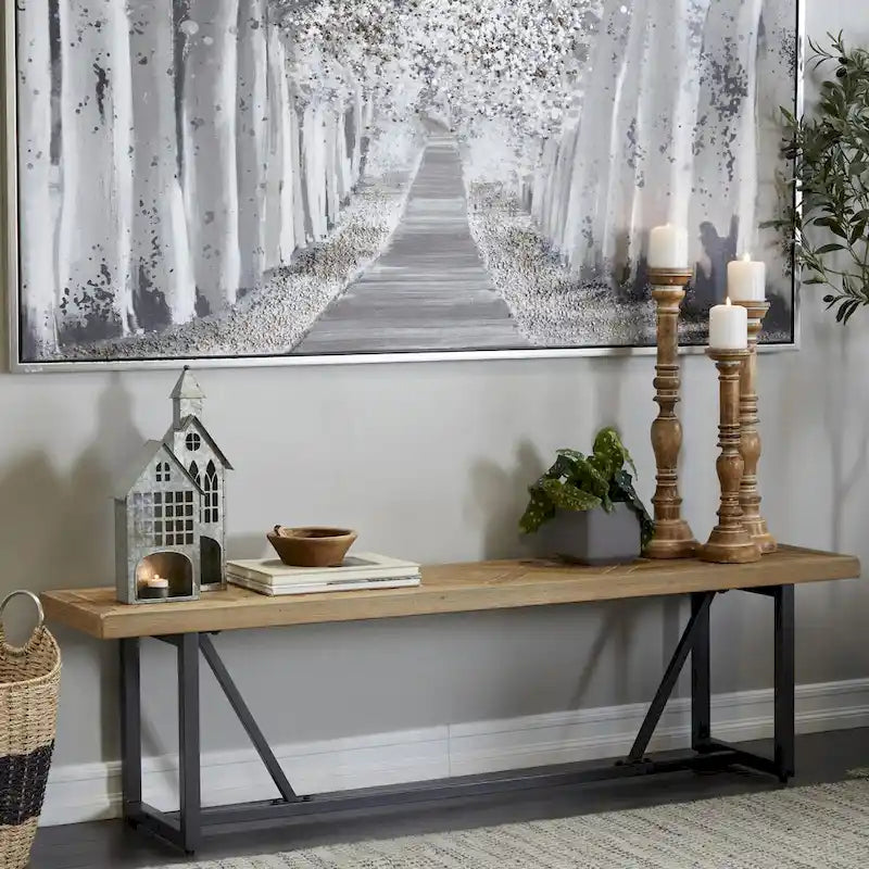 Banc en bois avec base en métal noir – Marron – Décor Roche River