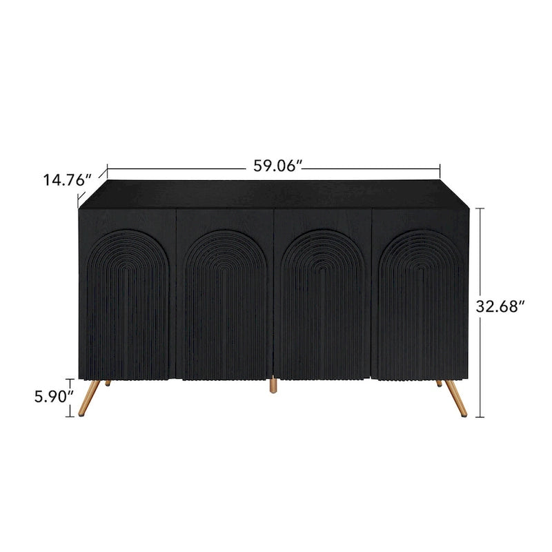 Vaisselier 3D sculpté à 4 portes en arche, buffet de rangement, buffet de bar à café moderne avec étagère réglable