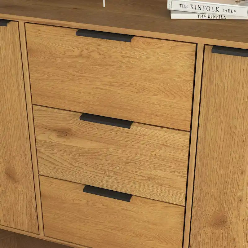 Bahut Commode, Meuble de Bar à Café, Meuble de 120 cm avec 3 Tiroirs et 2 Portes, Buffet de Cuisine Placard Naturel