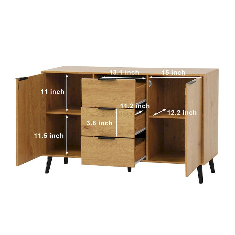 Bahut Commode, Meuble de Bar à Café, Meuble de 120 cm avec 3 Tiroirs et 2 Portes, Buffet de Cuisine Placard Naturel
