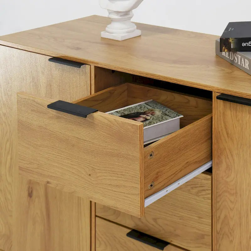 Bahut Commode, Meuble de Bar à Café, Meuble de 120 cm avec 3 Tiroirs et 2 Portes, Buffet de Cuisine Placard Naturel