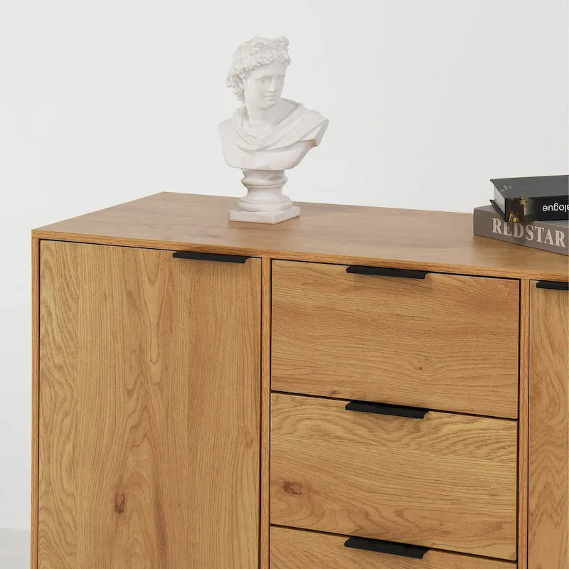 Bahut Commode, Meuble de Bar à Café, Meuble de 120 cm avec 3 Tiroirs et 2 Portes, Buffet de Cuisine Placard Naturel