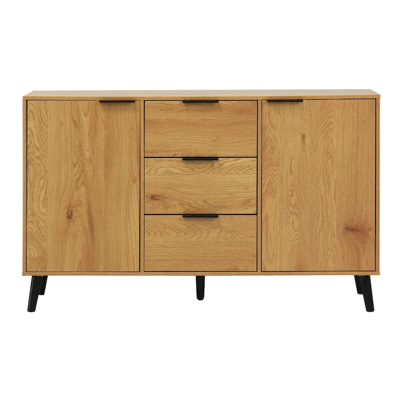 Bahut Commode, Meuble de Bar à Café, Meuble de 120 cm avec 3 Tiroirs et 2 Portes, Buffet de Cuisine Placard Naturel