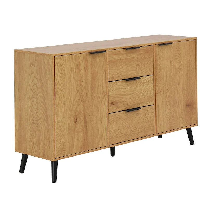 Bahut Commode, Meuble de Bar à Café, Meuble de 120 cm avec 3 Tiroirs et 2 Portes, Buffet de Cuisine Placard Naturel