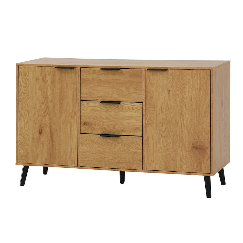 Bahut Commode, Meuble de Bar à Café, Meuble de 120 cm avec 3 Tiroirs et 2 Portes, Buffet de Cuisine Placard Naturel