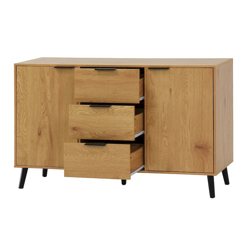 Bahut Commode, Meuble de Bar à Café, Meuble de 120 cm avec 3 Tiroirs et 2 Portes, Buffet de Cuisine Placard Naturel