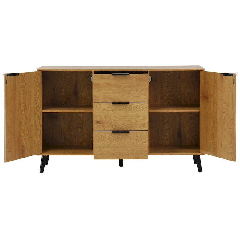 Bahut Commode, Meuble de Bar à Café, Meuble de 120 cm avec 3 Tiroirs et 2 Portes, Buffet de Cuisine Placard Naturel