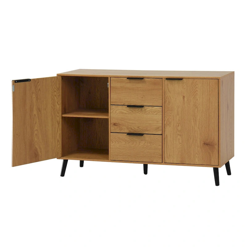 Bahut Commode, Meuble de Bar à Café, Meuble de 120 cm avec 3 Tiroirs et 2 Portes, Buffet de Cuisine Placard Naturel