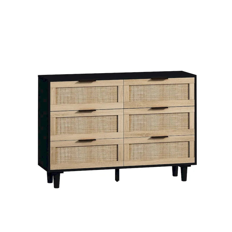 Commode de rangement en rotin Roomfitters 43,31 pouces à 6 tiroirs, noire, pour chambre et salon