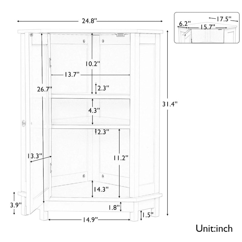 Meuble de rangement d'angle triangulaire avec étagère réglable