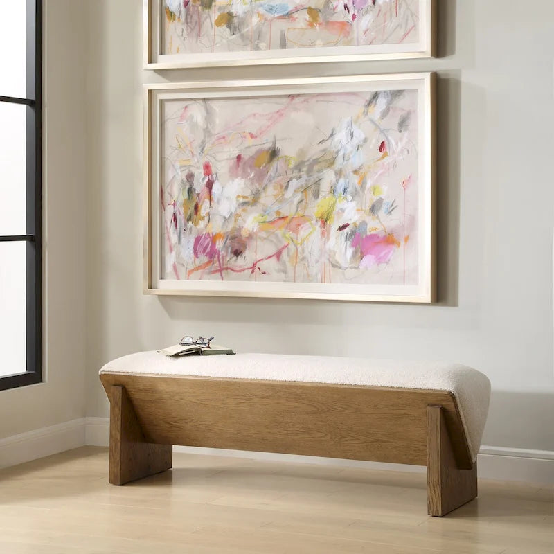 Banc en tissu ivoire Wedged Uttermost – 17 H X 59 L X 19 P