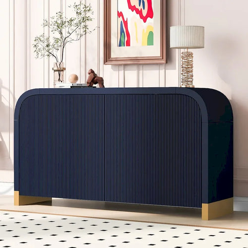 Meuble à 4 portes avec design d'angle arrondi et panneaux de porte ondulés