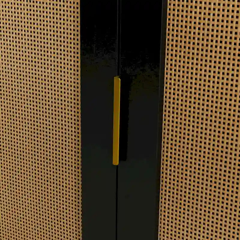 Bahut de salle à manger incurvé à 2 portes – Élégant avec garniture dorée et portes en rotin tissé
