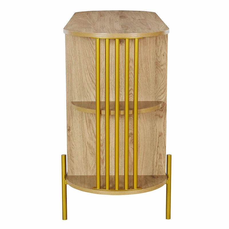 Bahut de salle à manger incurvé à 2 portes – Élégant avec garniture dorée et portes en rotin tissé