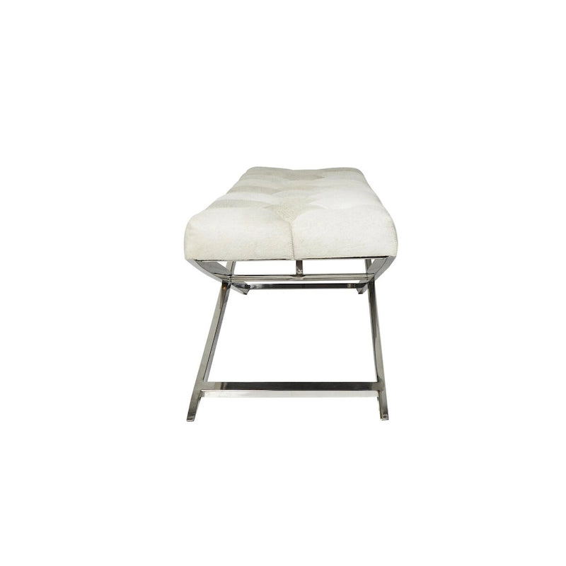 Banc de maison capitonné en cuir avec base diagonale argentée - Gris - Roche River Decor