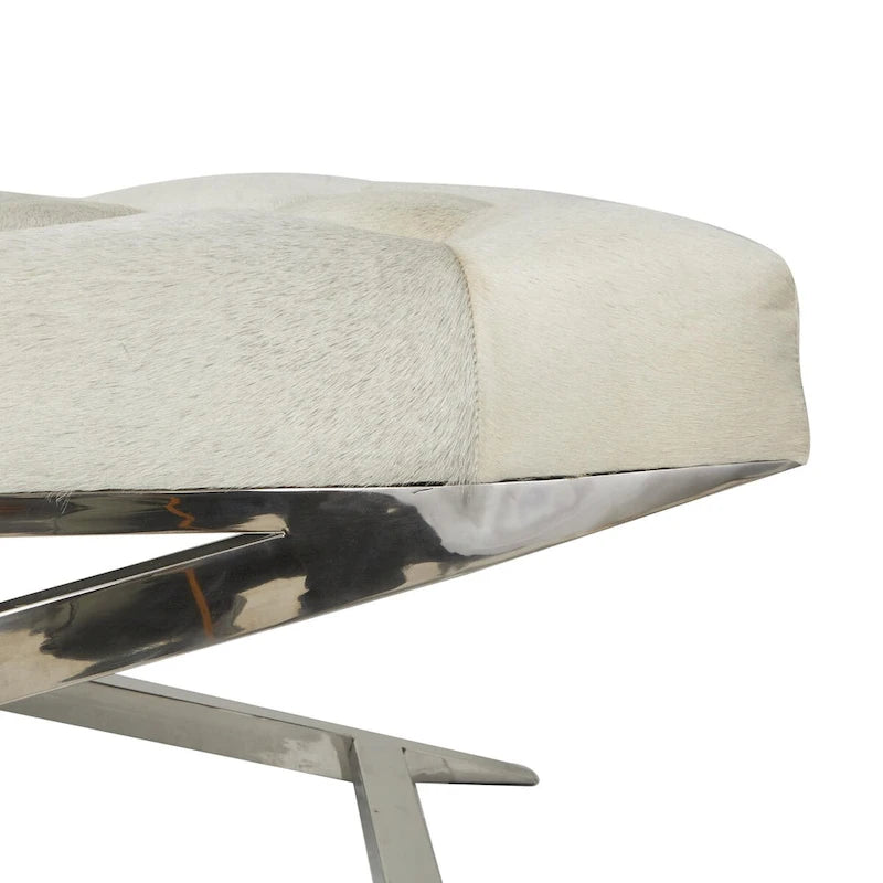 Banc de maison capitonné en cuir avec base diagonale argentée - Gris - Roche River Decor