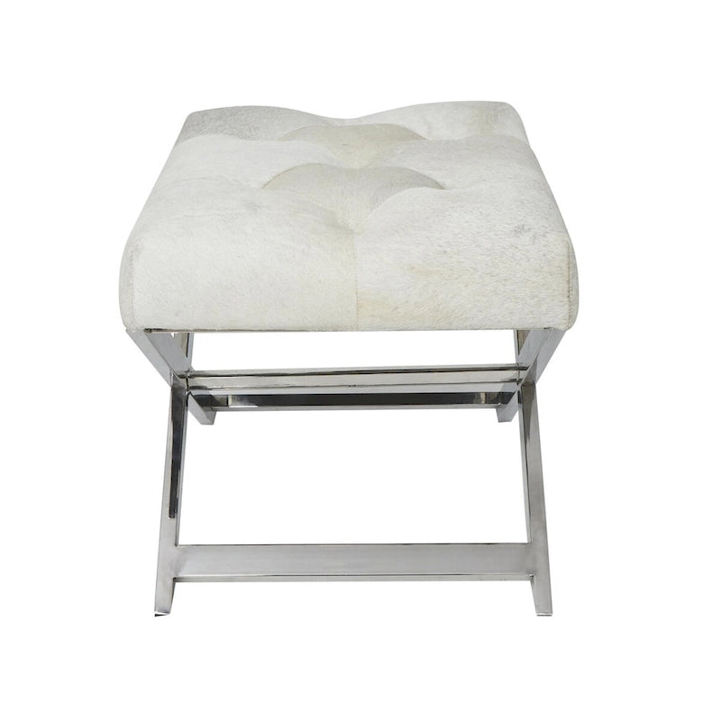 Banc de maison capitonné en cuir avec base diagonale argentée - Gris - Roche River Decor