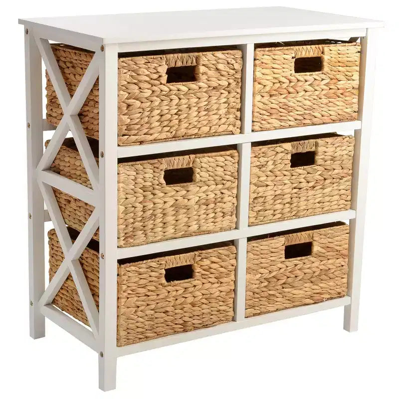 eHemco 3 tiroirs de rangement avec 6 paniers en jacinthe d'eau naturelle