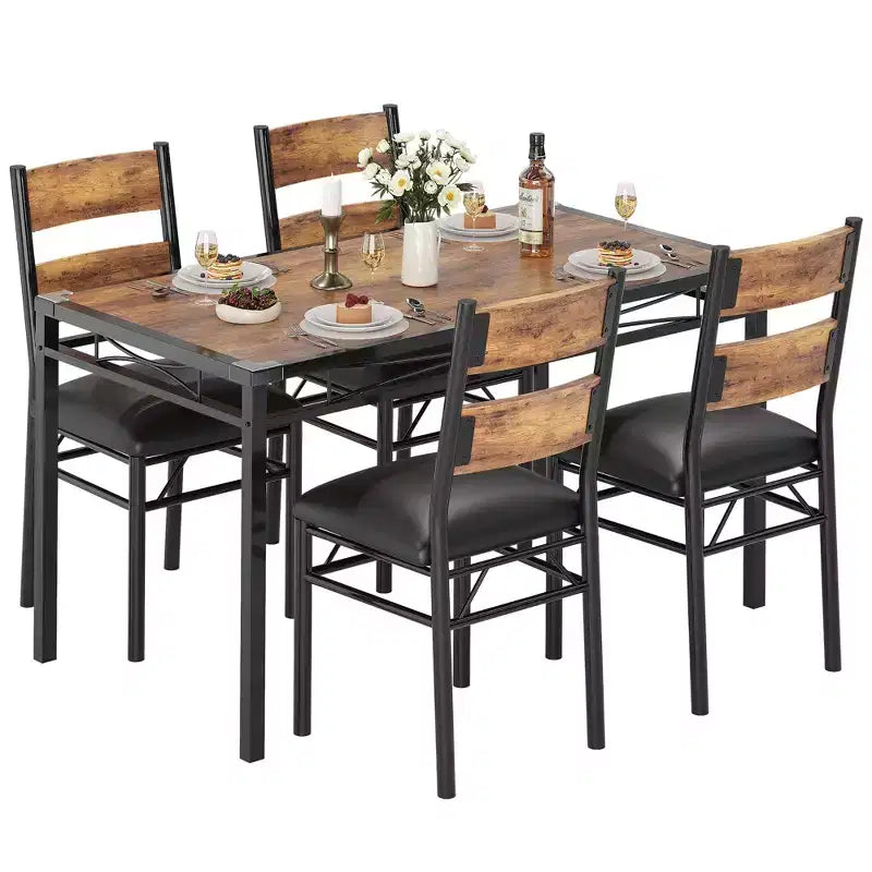 Ensemble table à manger pour 4 personnes, avec 4 chaises rembourrées, ensemble de 5 pièces de table de cuisine en bois avec protecteur de coin pour cuisine, appartement, petit espace.