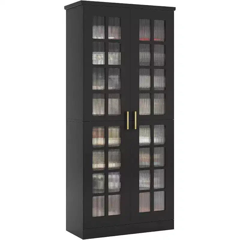 Meuble à chaussures haut Lantine avec portes, rangement à chaussures à 8 niveaux avec étagères réglables, armoire à chaussures moderne pour couloir, placard, salon, blanc