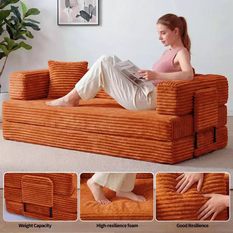 Canapé-lit convertible 5-en-1 80,7 po – Velours côtelé, 1200 lb, Aucun assemblage