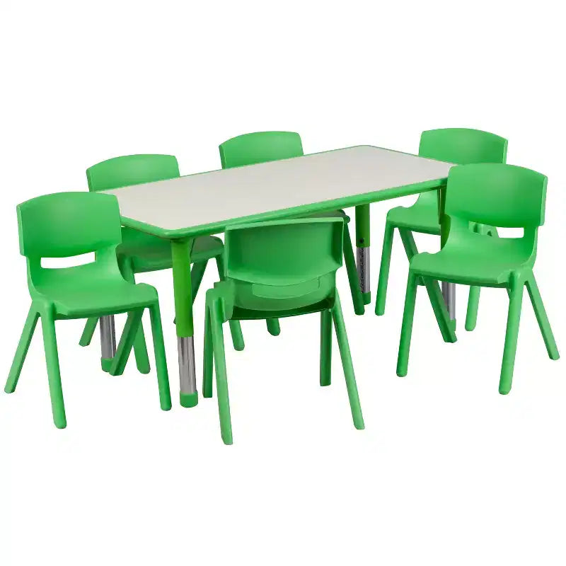 Emma et Oliver, ensemble table d'activités rectangulaire en plastique réglable en hauteur (60 cm x 120 cm) avec 6 chaises