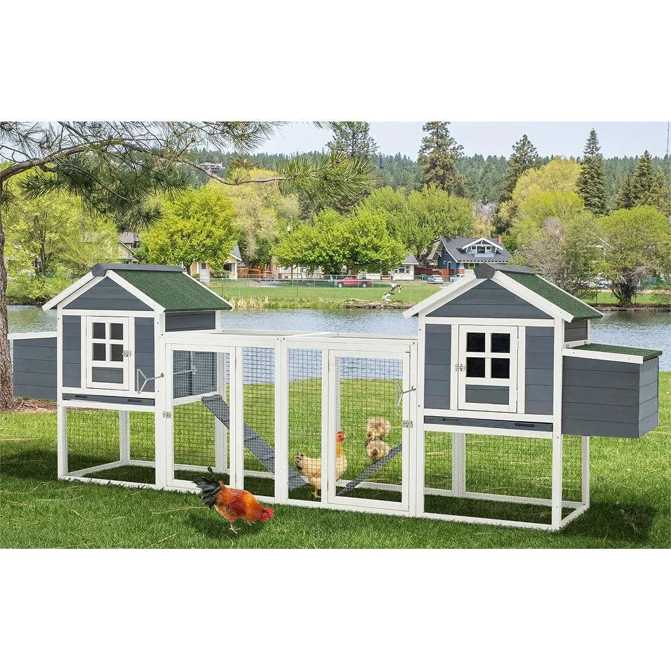 Grand poulailler AECOJOY 366 cm avec enclos, abri en bois, cage à volaille