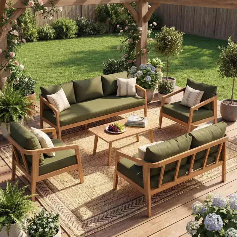 Christopher Knight Home Sunny Salon de jardin moderne 5 pièces en acacia avec table rectangulaire à lattes et 7 places