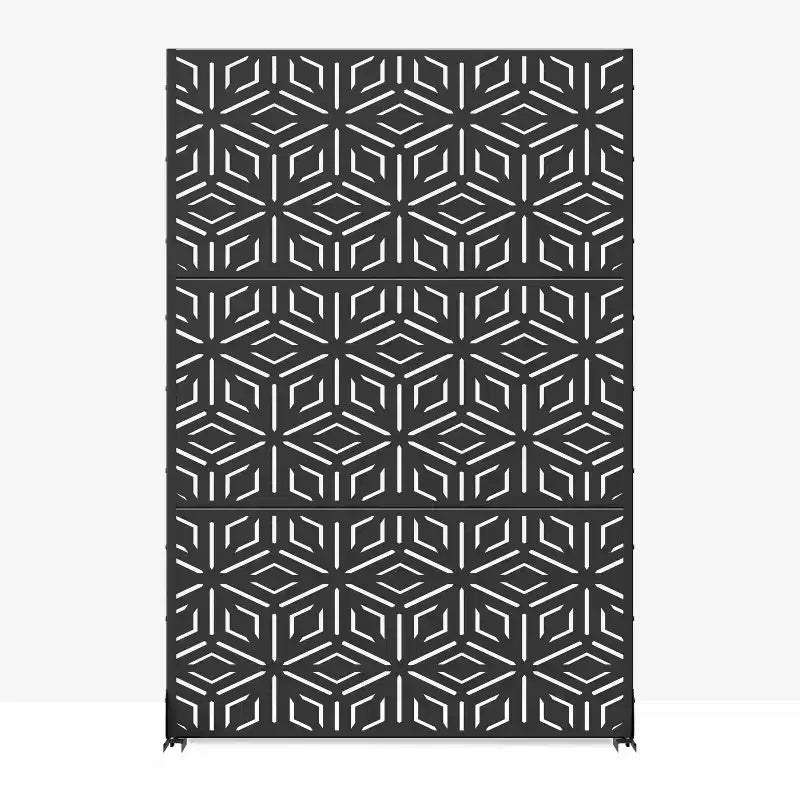 MAYEERTY Paravent Francis Motif Riz Noir Tôle Galvanisée 183x120x5cm Lot de 3 pièces