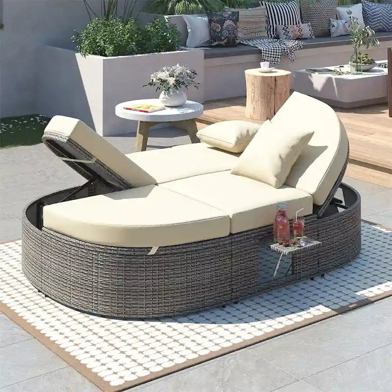 Lit de soleil extérieur double pour terrasse avec coussins et oreillers