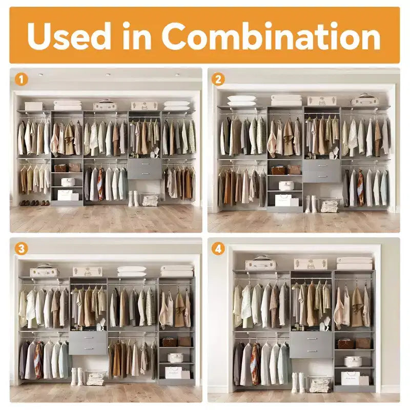 Armoire-dressing autoportante Besiost avec 8 tringles et tiroirs, organisateur de placard suspendu avec 10 étagères