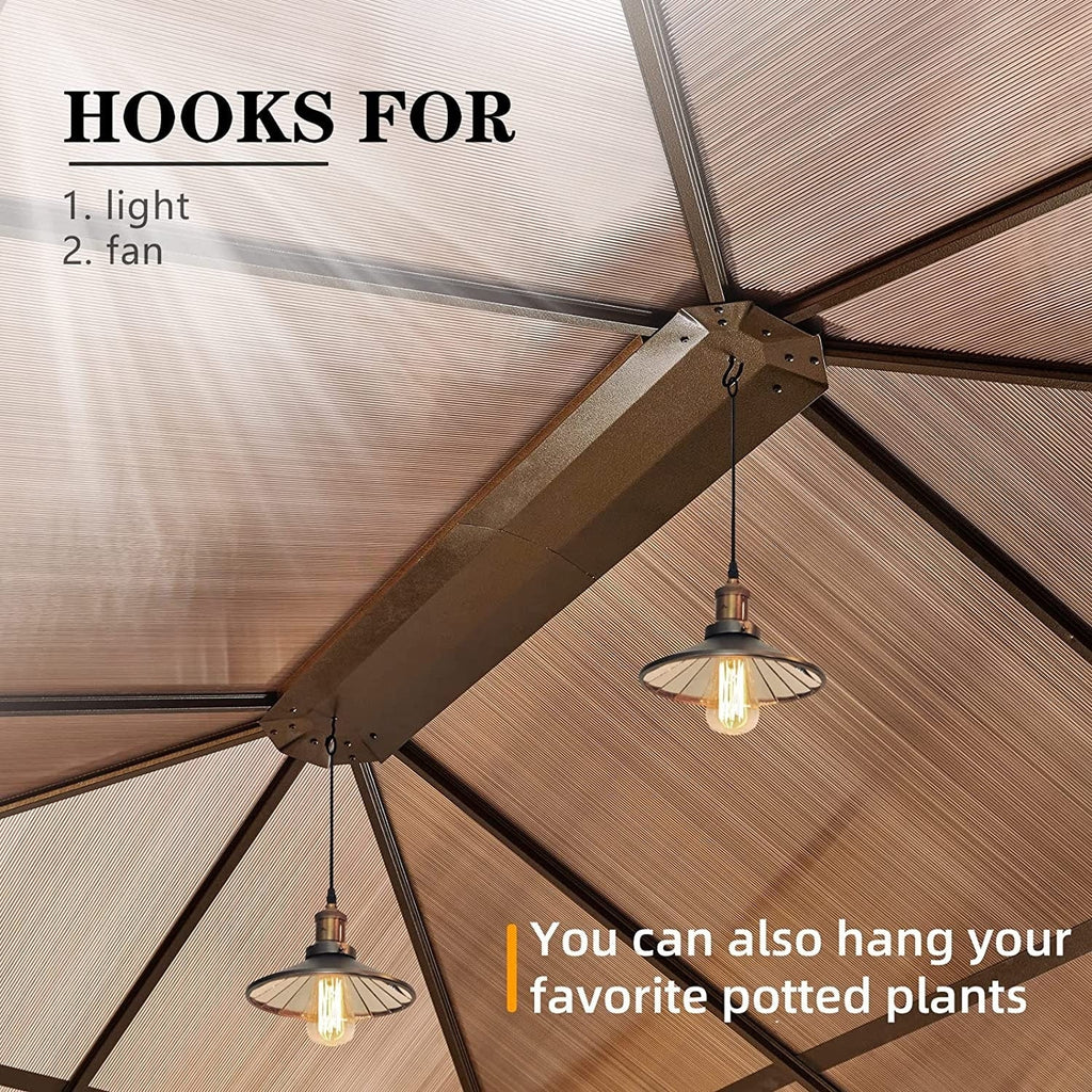 Tonnelle EROMMY à toit rigide, pergola extérieure avec double toit, moustiquaire et rideaux, auvent robuste pour patio, jardin, fête au bord de la piscine