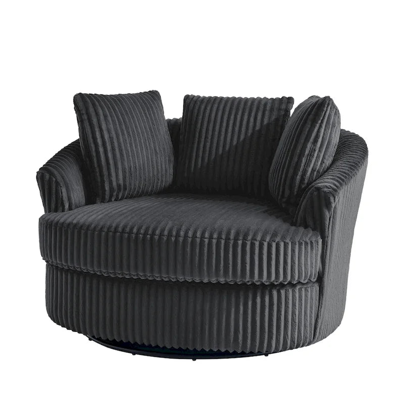 Lot de 2 fauteuils pivotants ronds surdimensionnés en velours côtelé moelleux de 43 po de large avec oreillers